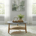 Bradley Grey Faux Marble Top Natural Wood 36" Round Coffee Table – 706448