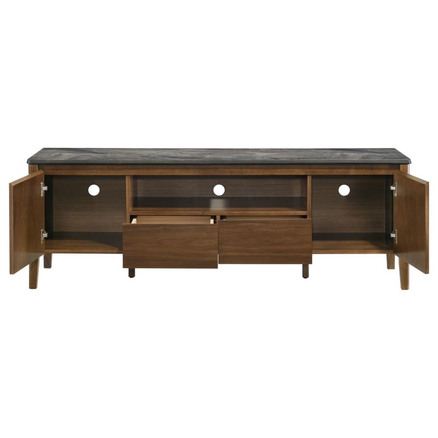 Bradley Smokey Grey Faux Marble Top Brown Wood 63" TV Stand – 706452