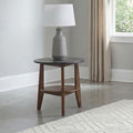 Bradley Smokey Grey Faux Marble Top Brown Wood 24" Round End Table – 706457