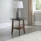 Bradley Smokey Grey Faux Marble Top Brown Wood 24" Round End Table – 706457