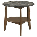 Bradley Smokey Grey Faux Marble Top Brown Wood 24" Round End Table – 706457