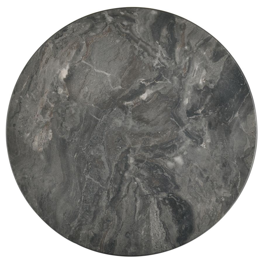 Bradley Smokey Grey Faux Marble Top Brown Wood 24" Round End Table – 706457