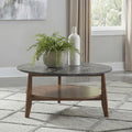 Bradley Smokey Grey Faux Marble Top Brown Wood 36" Round Coffee Table – 706458