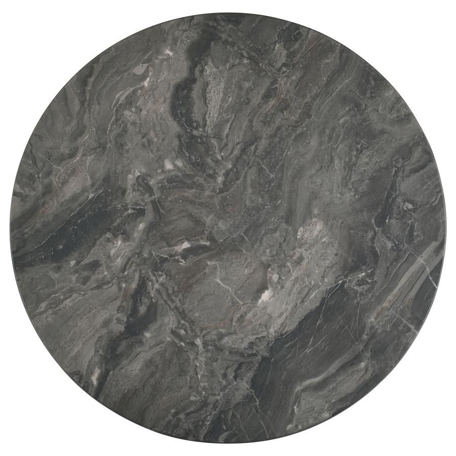 Bradley Smokey Grey Faux Marble Top Brown Wood 36" Round Coffee Table – 706458