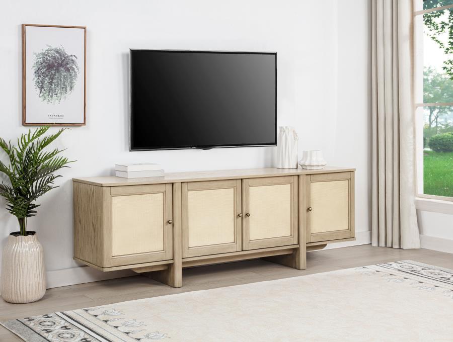 Kailani 79" Beige Oak Cane-Door TV Entertainment Stand – 706583