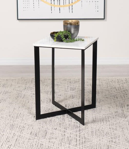 Coaster 707697 Latitude run tobin black metal frame and square marble top end table