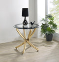 Coaster 707887 Brooke brass finish metal base round clear glass with black trim top end table