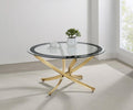 Coaster 707888 Brooke brass finish metal base round clear glass with black trim top coffee table