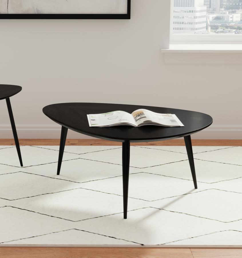 Coaster 707918 Odessa black finish wood triangular shaped mid-century modern coffee table