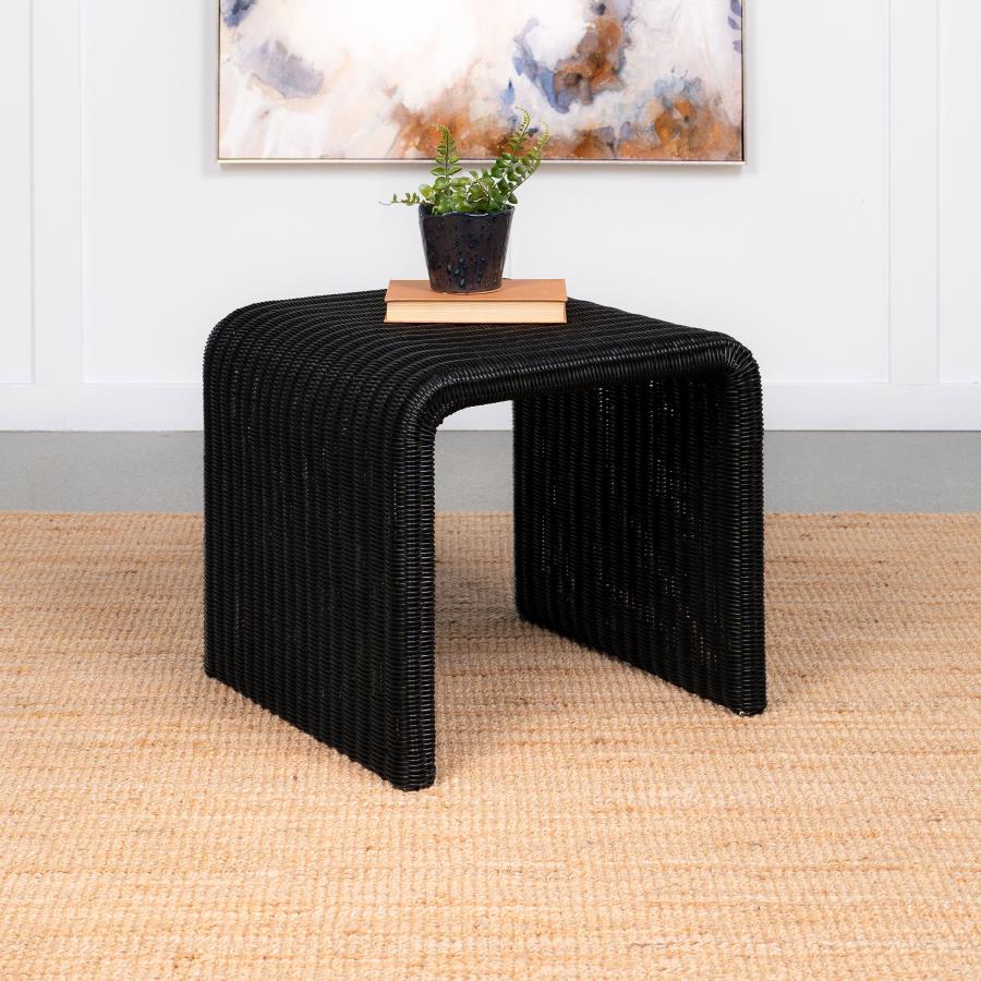 Coaster 708517 Cahya black woven rattan 22" square end table rounded sides