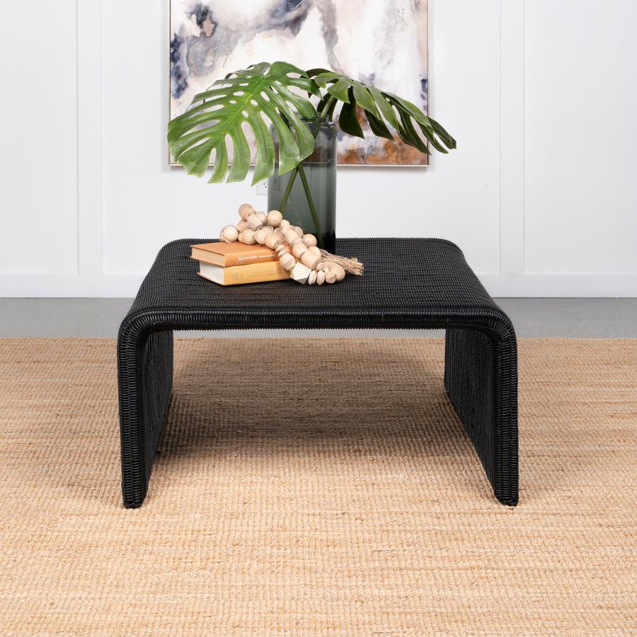 Coaster 708518 Cahya black woven rattan 36" square coffee table rounded sides