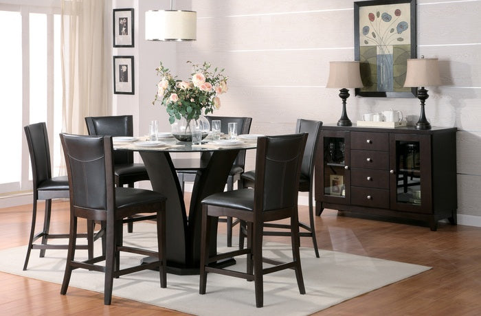 Homelegance 710-36-RD-5PC 5 pc Daisy espresso finish wood 48" round glass top counter height dining table set
