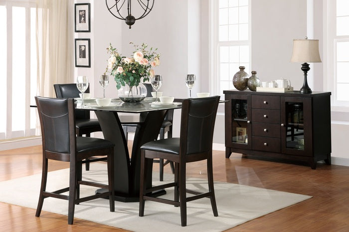 Homelegance 710-36-SQ-5PC 5 pc Daisy espresso finish wood 54" square glass top counter height dining table set