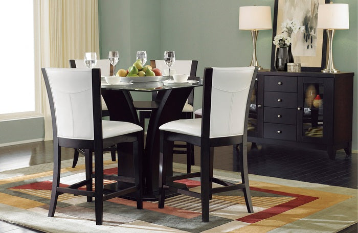 Homelegance 710-36WH-SQ-5PC 5 pc Daisy espresso finish wood 54" square glass top counter height dining table set white chairs