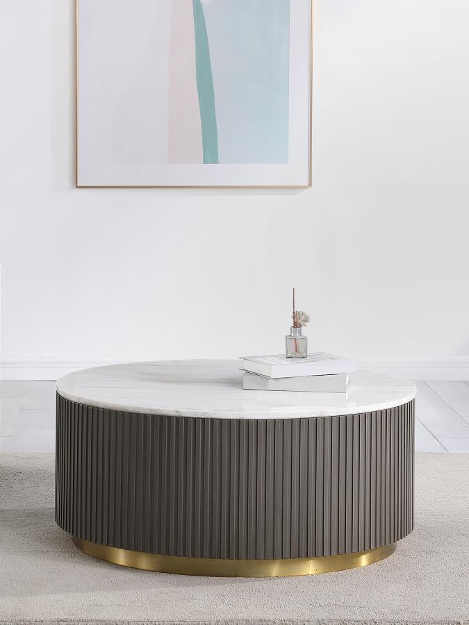 Coaster 710418 Jason charcoal ribbed edge white 35" round marble top coffee table