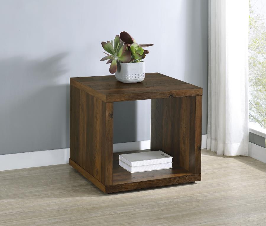 Coaster 710507 Frisco distressed dark pine finish wood 24" square end table