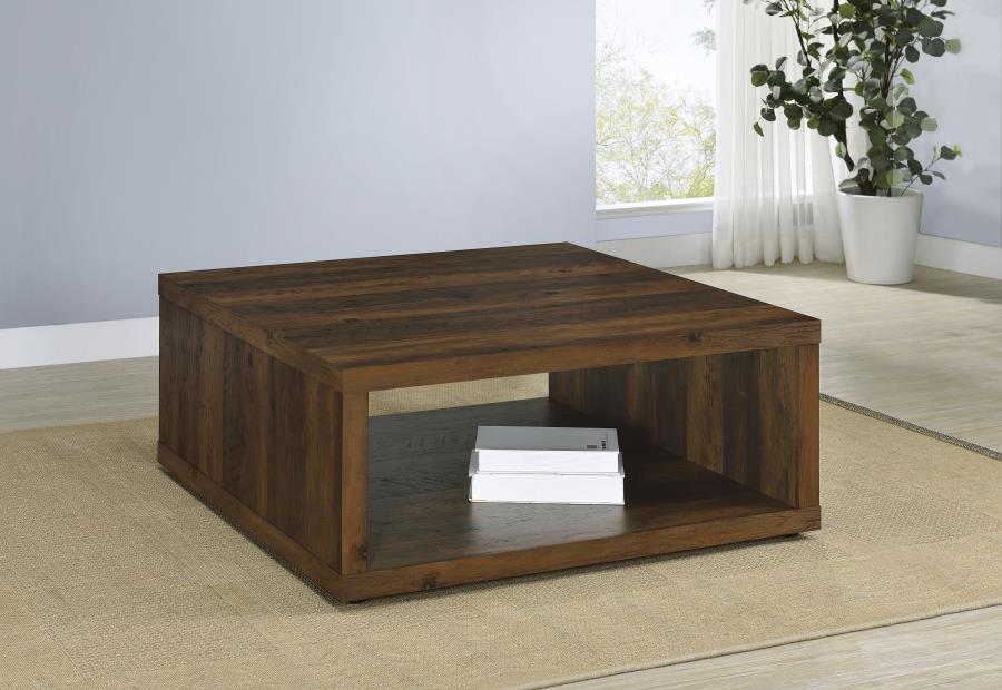 Coaster 710508 Frisco distressed dark pine finish wood 36" square coffee table