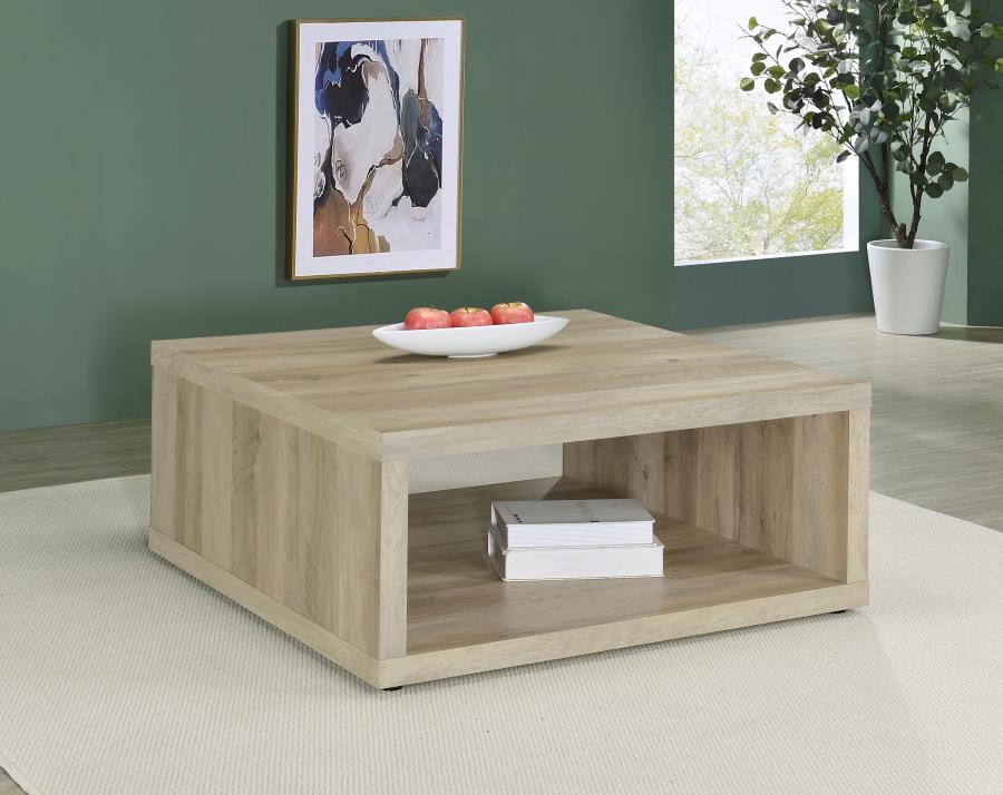 Coaster 710518 Frisco distressed pine finish 36" square wood coffee table