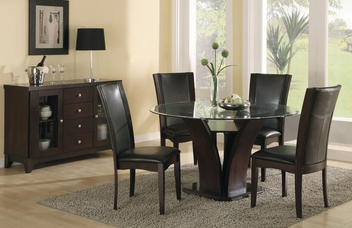 Homelegance 710-54-RD-5PC 5 pc Daisy espresso finish wood 54" round glass top dining table set