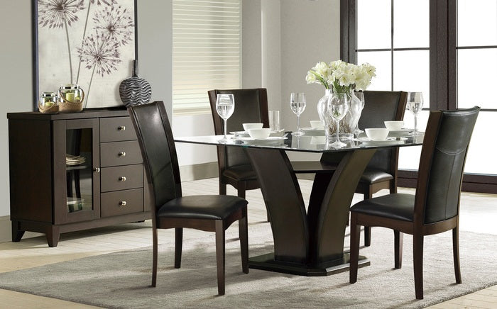 Homelegance Daisy 5-Piece Espresso Glass Top Square Dining Table Set – 710-54SQ-5PC