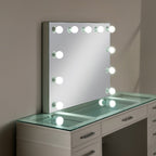 3-Piece White Finish Wood Makeup Vanity Set with Glass Top and LED Lights – 7136