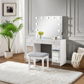 3-Piece White Finish Wood Mirror Front Panels Makeup Vanity Set with Glass Top and LED Lights – 7138