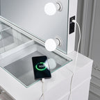 Hollywood White High Gloss Makeup Vanity Set with LED Mirror – 7138