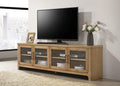 Coaster 720130 Brenham washed oak finish wood glass front door design modern 79" tv stand 4 door cabinet