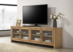 Coaster 720130 Brenham washed oak finish wood glass front door design modern 79" tv stand 4 door cabinet