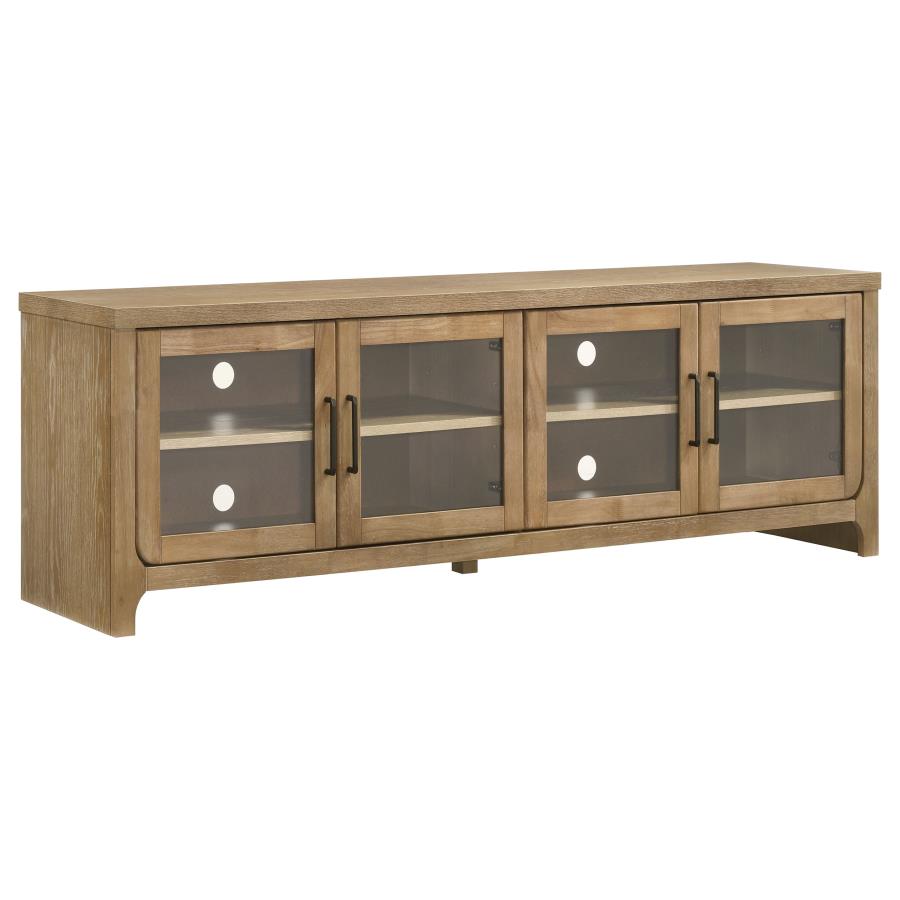 Coaster 720130 Brenham washed oak finish wood glass front door design modern 79" tv stand 4 door cabinet