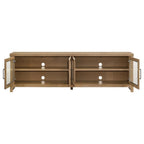 Coaster 720130 Brenham washed oak finish wood glass front door design modern 79" tv stand 4 door cabinet