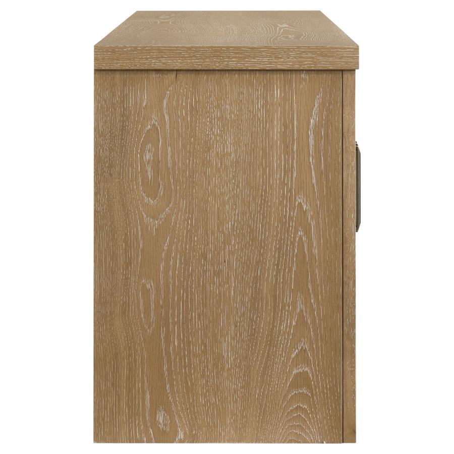Coaster 720130 Brenham washed oak finish wood glass front door design modern 79" tv stand 4 door cabinet