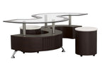 Coaster 720218 3 pc Orren ellis Buckley S shaped glossy espresso chrome metal legs glass top coffee table and 2 ottomans