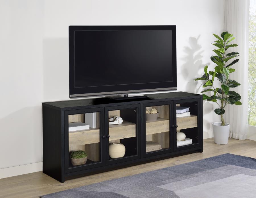 Denison Black & Distressed Pine 79" TV Stand Media Console – 720223