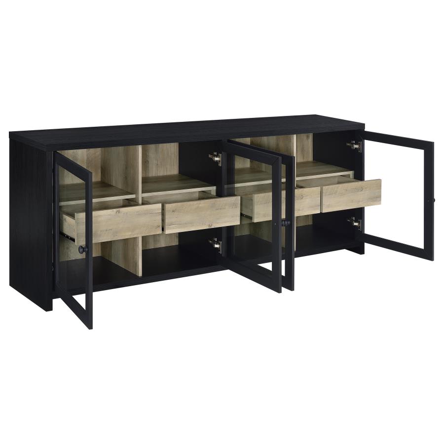 Denison Black & Distressed Pine 79" TV Stand Media Console – 720223