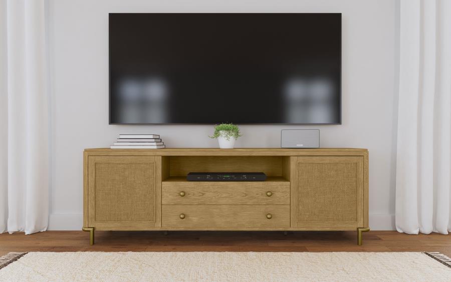 Arini Sand Wash Natural Wood 79" 2-Door Cane Modern TV Stand – 720253