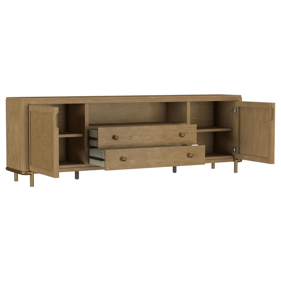 Arini Sand Wash Natural Wood 79" 2-Door Cane Modern TV Stand – 720253