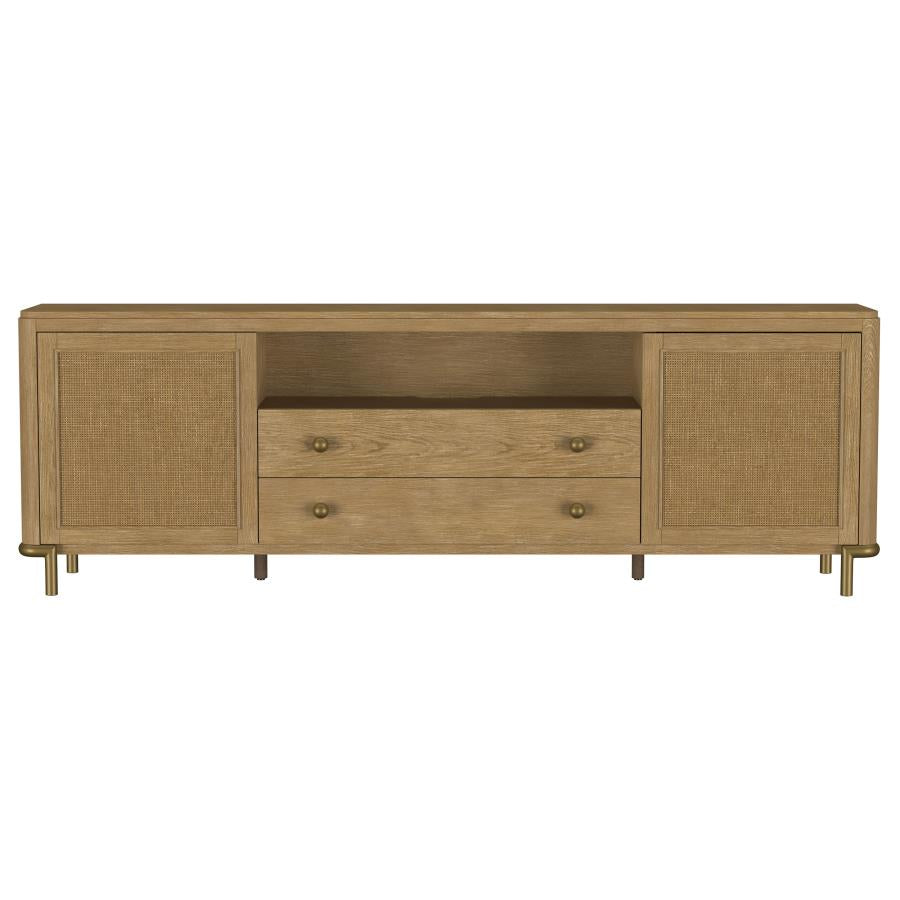 Arini Sand Wash Natural Wood 79" 2-Door Cane Modern TV Stand – 720253