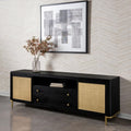 Arini Black Natural Wood 79" 2-Door Cane Modern TV Stand – 720263