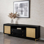 Arini Black Natural Wood 79" 2-Door Cane Modern TV Stand – 720263
