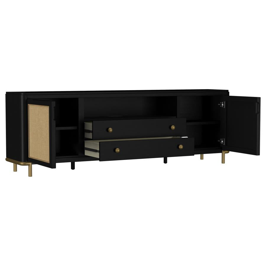Arini Black Natural Wood 79" 2-Door Cane Modern TV Stand – 720263