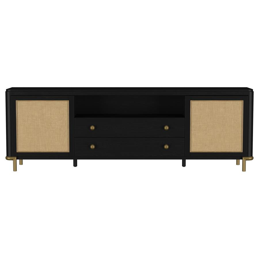 Arini Black Natural Wood 79" 2-Door Cane Modern TV Stand – 720263