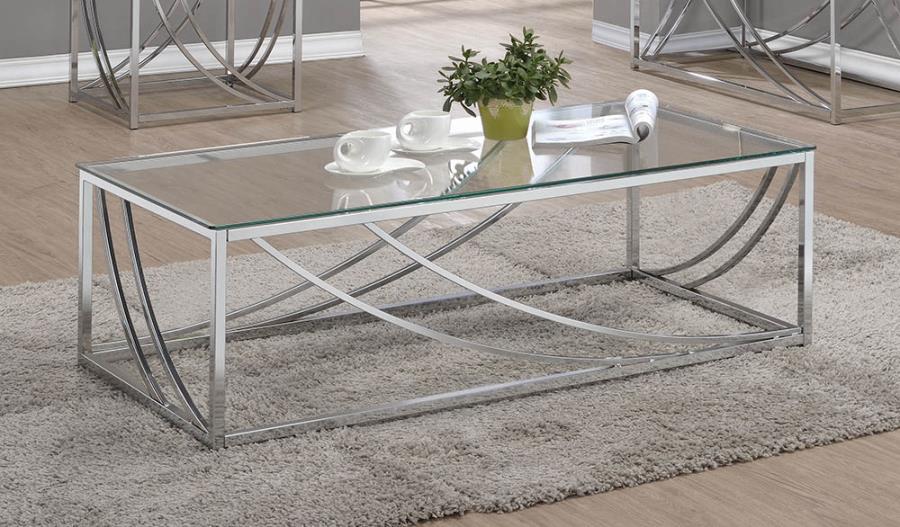 Coaster 720498 WIlla arlo interiors mckenzie chrome finish metal and glass coffee table