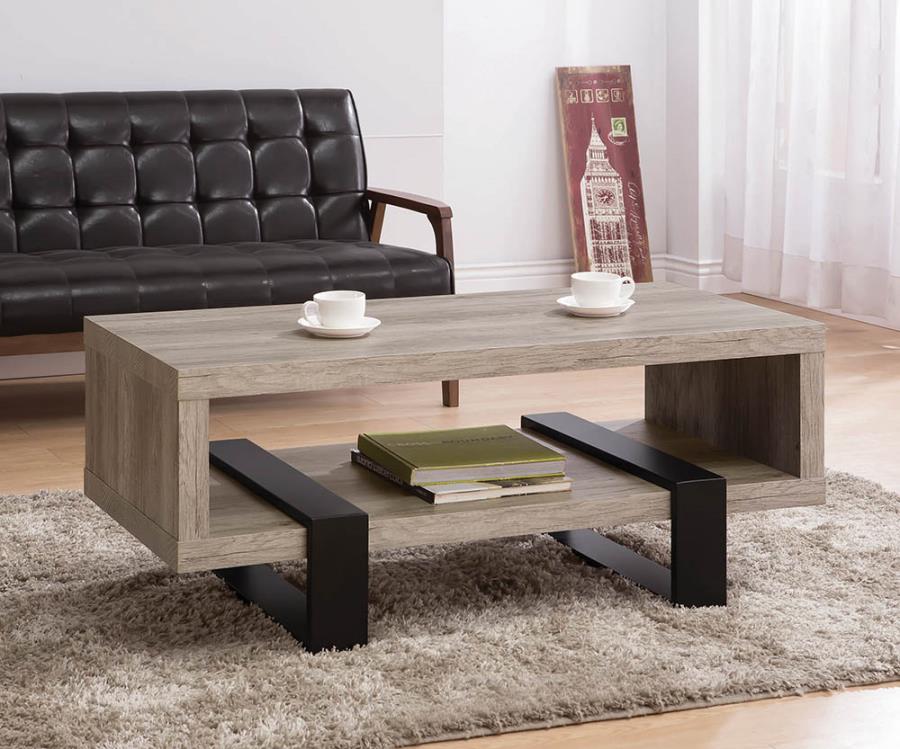 Coaster 720878 Gracie oaks shiasu kuebler grey driftwood finish and black accents coffee table
