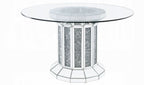 Acme 72140-62079 5 pc Noralie mirrored faux diamonds inlay 52" round dining table set