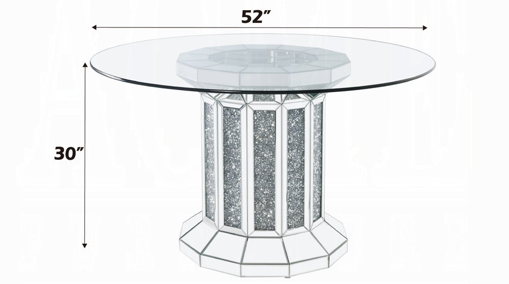 Acme 72140-62079 5 pc Noralie mirrored faux diamonds inlay 52" round dining table set