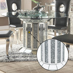 Acme 72140-62079 5 pc Noralie mirrored faux diamonds inlay 52" round dining table set