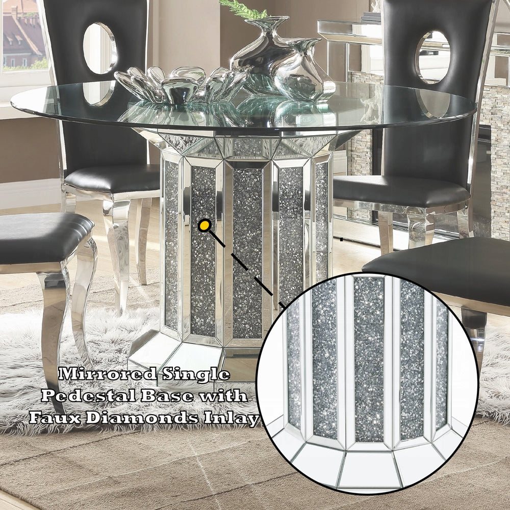 Acme 72140-62079 5 pc Noralie mirrored faux diamonds inlay 52" round dining table set