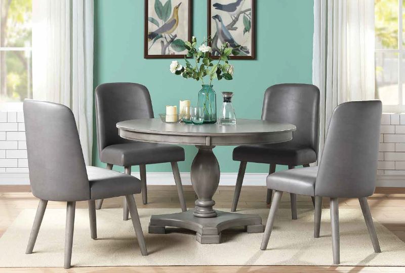 Acme 72205-02 5 pc One allium way jessica waylon gray oak finish wood 48" round pedestal dining table set