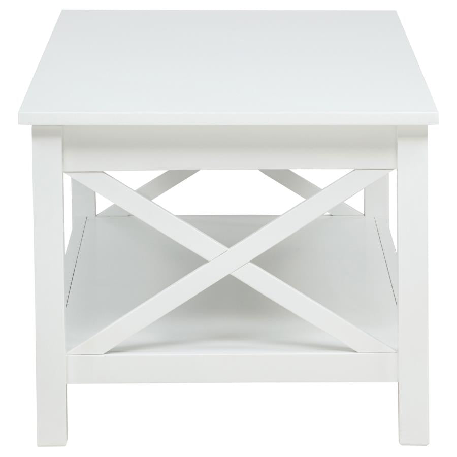 Coaster 722088 Skyview white finish wood 47" rectangular lift top coffee table lower shelf